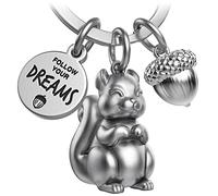 FABACH Llavero de ardilla Skippy con grabado - Lindo llavero de ardilla - amuleto de la suerte como regalo motivación para novia - Follow Your Dreams, Plata antigua, talla única, Casual