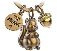 FABACH Llavero de ardilla Skippy con grabado - Lindo llavero de ardilla - amuleto de la suerte como regalo motivación para novia - Sigue tus sueños, bronce, talla única, Lindo