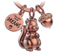 FABACH Llavero de ardilla Skippy con grabado - Llavero de ardilla lindo - Regalo de motivación para novia - Follow Your Dreams, oro rosa antiguo, Taille unique, Casual
