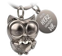 FABACH Llavero de búho con corazón y grabado, diseño de búho, amistad y amor, amuleto de la suerte de metal para mujeres - Mi corazón pertenece a ti, plata, 1, Moderno