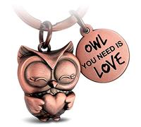 FABACH Llavero de búho con corazón y grabado, diseño de búho - Llavero de la amistad y el amor, amuleto de la suerte de metal para mujeres - Owl You Need is Love, Oro rosa antiguo, talla única,