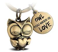 FABACH Llavero de búho con corazón y grabado, diseño de búho - Llavero de la amistad y el amor, amuleto de la suerte de metal para mujeres - Owl you need is Love, bronce, talla única