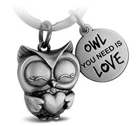 FABACH Llavero de búho con corazón y grabado, diseño de búho - Llavero de la amistad y el amor, amuleto de la suerte de metal para mujeres - Owl You Need is Love, Plata antigua, talla única, Casual"
