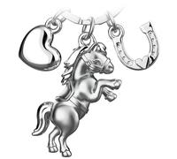 FABACH Llavero de caballo con corazón y herradura, amuleto de la suerte para los amantes de los caballos, regalo, plata, 1, Moderno