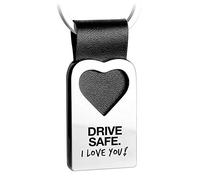 FABACH Llavero de cuero con grabado de corazón - colgante de amuleto de la suerte del coche conducir con precaución - Drive Safe I love you, negro, Einheitsgröße, llavero