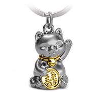 FABACH Llavero de gato de la suerte Maneki Neko - Bonito gato de la suerte - Colgante de metal - Llavero gato regalo, dorado, talla única, Asiático