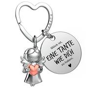 FABACH Llavero de la mejor tía, ángel de la guarda, amuleto de la suerte con corazón y grabado - Mejor tía regalos llavero - Tía regalo ángel amuleto de la suerte madrina, La felicidad es… (Tía),