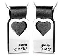 FABACH Llavero de piel con grabado en forma de corazón, regalo para hermanos, hermana pequeña y hermana mayor, hermana mayor y hermano pequeño, Negro , talla única, hermana pequeña y hermano mayor