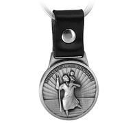 FABACH Llavero de San Cristóbal en la correa de cuero, patrón de protección para conductores y viajeros, placa sagrada, colgante moderno para coche o moto, plata (Negro) - FB_Christophorus_SI