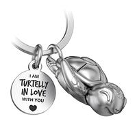 FABACH Llavero de tortuga Snappy con corazón y grabado - Llavero lindo tortuga - amuleto de la suerte - Tortuga - Regalo ideal para su pareja - Turtelly in Love, plata envejecido