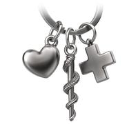 FABACH Llavero de Varilla de Escúpula Con Cruz y Corazón - Regalo de Enfermera, Cuidado Médico, Anciano Cuidador, Estudiante de Medicina - Plata Antigua, Moderno
