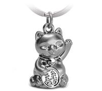 FABACH Llavero en ángulo de gato de la suerte Maneki Neko - dulce talismán - colgante de metal - llavero de regalo de plata (plata) - FB_MANEKINEKO_SS