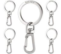 FABACH - Mosquetón de llavero con anillo giratorio, pequeños mosquetones extraíbles, mini llavero sólido, mosquetón para llaves y bricolaje, plata, 5er Pack, Llavero