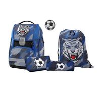 FaBAG 78023-072 - Juego de 5 carteras Soccer/Tiger con bolsa de deporte, estuche, rollo de lápices y parches individuales, ligero y ergonómico, aprox. 22 l de volumen