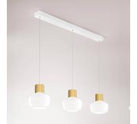 Fabas Luce Lámpara colgante LED cine, 3 luces, alargada, blanca, cristal