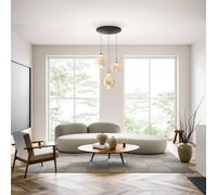 Fabas Luce Lámpara colgante LED Deva, 3 luces, Ø 50 cm, ámbar, CCT, atenuable