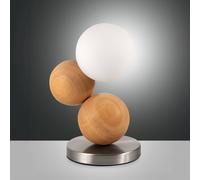Fabas Luce Lámpara de mesa Micky, madera clara/níquel, madera, atenuable, G9