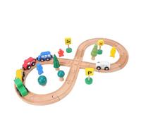 Fabater Bloques de Construcción de Vías de Tren de Madera, Juego Resistente y Seguro de Madera de Calidad, Juego de Trenes de para Niños, de Vías de con 18 Bloques de, 5 Autos, 10 Accesorios para