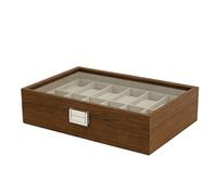 Fabater Caja de Reloj, Tapa de Vidrio con 12 Ranuras, Tablero MDF Premium Forrado de Terciopelo, Se Adapta a Relojes Mecánicos de Cuarzo, Vitrina de Reloj, Organizador de Relojes con Almohada (12