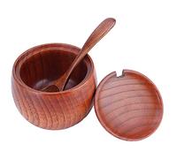 Fabater Caja de Sal de Madera Natural con Tapa y Cuchara - Tarro de Especias Retro de 4.6 Oz para Condimento de Azúcar, Sal y Pimienta, Bote de Condimento Vintage para Almacenamiento Cocina