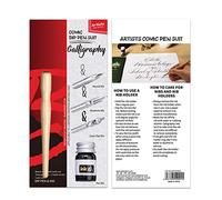 Fabater Caligrafía Dibujo Suministros de Arte Juego de Bolígrafos Cómicos 3 Puntas Tinta con Soporte de Madera, Plumas de Caligrafía con Punta de Acero Inoxidable para Principiantes, Punta Plana de