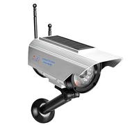 Fabater Cámara de Seguridad Falsa con Energía Solar, Vigilancia Ficticia para Exteriores con LED Parpadeante, Soporte Ajustable, Diseño Realista para el Hogar, Oficina, Almacén Disuasorio Plateado
