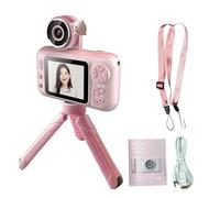 Fabater Cámara Digital para Niños, 720P 48M 180° Flip Cámara Selfie para Niños con Pantalla de 2,4 Pulgadas, Pegatinas y Filtros Fotográficos, con Juegos de Rompecabezas (Pink)