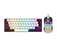 Fabater Combinación de Teclado y Ratón para Juegos 60%, Miniteclado Retroiluminado RGB Ultracompacto de 61 Teclas, Juegos Iluminados con Cable para de PC (Marco Negro Central Blanco.)