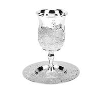Fabater Juego de Tazas Kiddush, Copa de Vino sin Tallo de Aleación de Zinc con Bandeja, Copa Havdalah, Perfecta para Mesa Seder y Escapadas de Sábado (Color plata)