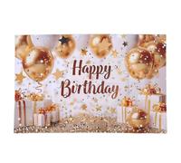 Fabater Pancarta de Fondo de Feliz Cumpleaños, Patrones de Estrellas de Regalo de Globos Blancos Dorados Tamaño Grande 100x150cm Tela de Poliéster Lavable a Prueba de Desgarros, Fondo de Fotografía