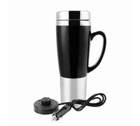 Fabater Taza Eléctrica de 12V para Coche, Calentador de Agua con Aislamiento, Taza Calefactora de Viaje para café Caliente, té, Leche, 450ml, Acero Inoxidable (BLACK)