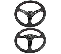 Fabater Volante, Volante de Carreras de 350 Mm Marco de Aluminio Liviano Universal de Cuero Perforado Negro con Botones de Bocina y Kit de Instalación para la Mayoría de los Modelos de Automóviles