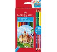 Faber-Castell 110312 - Estuche con 12 Lápices de Color Hexagonales y 3 Lápices Bicolor Redondos - Colores Surtidos
