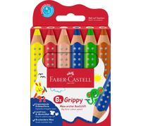 Faber-Castell Lápices de colores Grippy 110630 – Jumbo triangular, lavables, mina 10 mm, 6 lápices