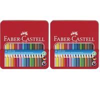 Faber-Castell 110916 - Juego de lápices de color Jumbo Grip, 16 lápices en estuche metálico (Paquete de 2)