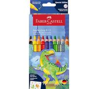 Faber-Castell 110922 - Estuche de 10 Lápices de Colores Jumbo Dino - Incl. 2 Lápices Metálicos + Pegatinas de Dinosaurios