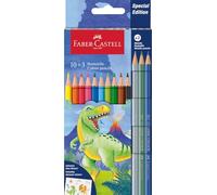 Faber-Castell 111213 - Set de Lápices de Colores - 10 Colores Clásicos + 3 Metálicos - Edición Dinosaurio