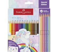 Faber-Castell 111221 - Estuche de Carton 18 Lápices de Colores + 6 Lápices Pastel - Edición Unicornio
