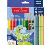 Faber-Castell 111222 - Estuche de Cartón con 24 Lápices de Colores - 18 Colores Clásicos + 3 Neón + 3 Metálicos - Edición Dinosaurio