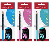 Faber-Castell 111914 Jumbo Grip Two Tone, 1 juego, incluye doble sacapuntas con goma de borrar, 3 colores surtidos (no se puede elegir)