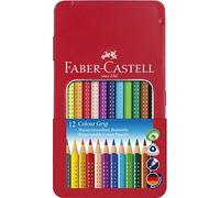 Faber-Castell 112413 - Estuche de metal con 12 ecolápices triangulares colores, agarre Grip, acuarelables, lápices escolares, multicolor