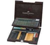 Faber-Castell 112971 - Estuche de Madera Pitt Monochrome - 86 Piezas Selección de Ecolápices -Tizas - Carboncillos - Grafitos + Accesorios