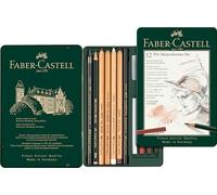 Faber-Castell 112975 - Estuche de metal Grafito Pitt con 12 piezas, monocrome