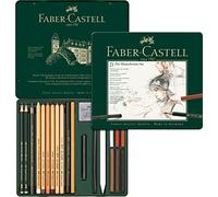 Faber-Castell 112976 - Estuche de metal con 21 piezas, surtido de carbonos, grafitos, ecolápices y tizas