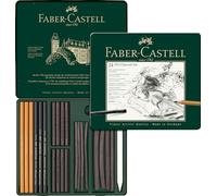 Faber-Castell 112978 - Estuche de metal con 24 piezas de carbón