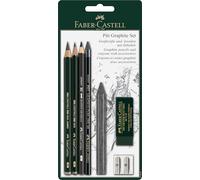 Faber-Castell 112997 - Set 2 Lápices 9000 Grafito 2B - 1 Lápiz Grafito Acuarelable - 1 Barra de Grafito Puro - Goma de Borrar Dust-Free y Afilalápices Metálico Doble