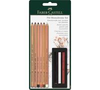 Faber-Castell 112998 - Set Pitt Monochrome de 6 lápices y 3 tizas