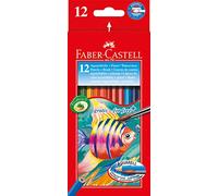 FABER-CASTELL - Set de 12 lápices acuarelables con pincel | Lápices acuarelables para niños, con pincel incluido; lápices de colores resistentes a la rotura y ergonómicos