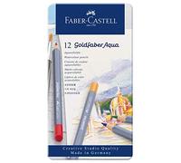 Faber-Castell 114612 - Estuche de metal con 12 lápices de colores acuarelables hexagonales Goldfaber Aqua, colores surtidos