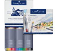 Faber-Castell 114624 - Estuche de metal con 24 ecolápices acuarelables hexagonales Goldfaber Aqua, colores surtidos